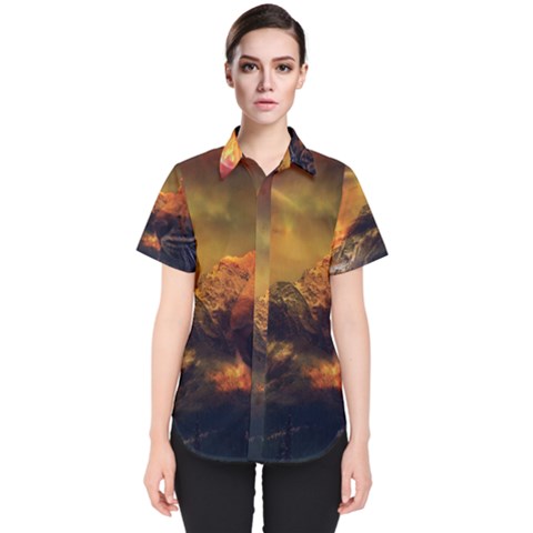 Tiger King In A Fantastic Landscape From Fonebook Women s Short Sleeve Shirt by 2853937