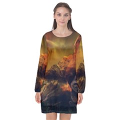 Tiger King In A Fantastic Landscape From Fonebook Long Sleeve Chiffon Shift Dress  by 2853937