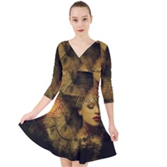 Surreal Steampunk Queen From Fonebook Quarter Sleeve Front Wrap Dress by 2853937