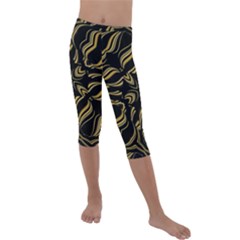 Black And Orange Geometric Design Kids  Lightweight Velour Capri Leggings  by dflcprintsclothing