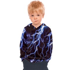 Blue Thunder At Night, Colorful Lightning Graphic Kids  Overhead Hoodie by picsaspassion