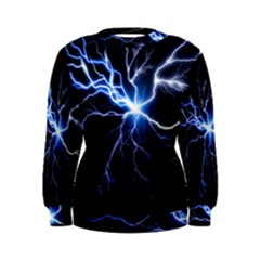 Blue Electric Thunder Storm, Colorful Lightning Graphic Women s Sweatshirt by picsaspassion