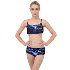 Blue Electric Thunder Storm, Colorful Lightning Graphic Layered Top Bikini Set by picsaspassion