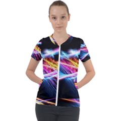 Colorful Neon Light Rays, Rainbow Colors Graphic Art Short Sleeve Zip Up Jacket by picsaspassion