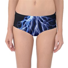 Blue Lightning At Night, Modern Graphic Art  Mid-waist Bikini Bottoms by picsaspassion