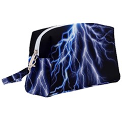 Blue Lightning At Night, Modern Graphic Art  Wristlet Pouch Bag (large) by picsaspassion