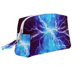 Blue Lightning Thunder At Night, Graphic Art 3 Wristlet Pouch Bag (large) by picsaspassion