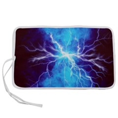 Blue Lightning Thunder At Night, Graphic Art 3 Pen Storage Case (l)