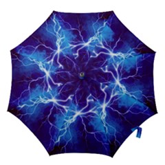 Blue Thunder Lightning At Night, Graphic Art Hook Handle Umbrellas (large) by picsaspassion