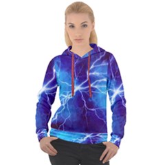 Blue Thunder Lightning At Night, Graphic Art Women s Overhead Hoodie by picsaspassion