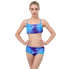 Blue Thunder Lightning At Night, Graphic Art Layered Top Bikini Set by picsaspassion