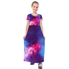 Colorful Pink And Blue Disco Smoke - Mist, Digital Art Kids  Short Sleeve Maxi Dress by picsaspassion