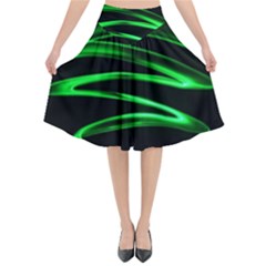 Green Light Painting Zig-zag Flared Midi Skirt by Dutashop