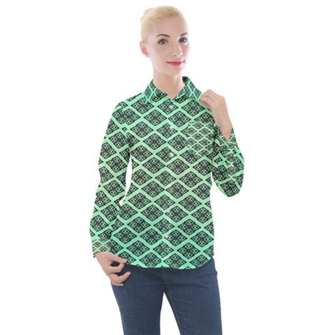 Pattern Texture Geometric Pattern Green Women s Long Sleeve Pocket Shirt by Dutashop