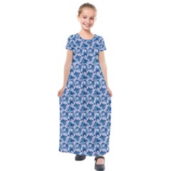 Blue Pattern Scrapbook Kids  Short Sleeve Maxi Dress by Dutashop