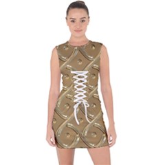 Gold Background Modern Lace Up Front Bodycon Dress by Dutashop