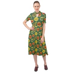 Background Fruits Several Keyhole Neckline Chiffon Dress