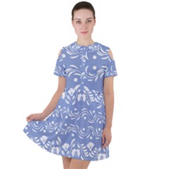 Blue White Ornament Short Sleeve Shoulder Cut Out Dress  by Eskimos