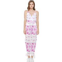 Pink Flowers Sleeveless Tie Ankle Jumpsuit