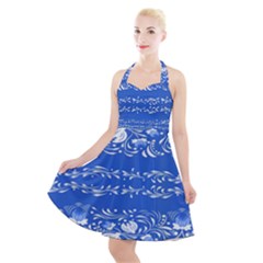 Blue Flowers Halter Party Swing Dress  by Eskimos