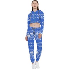 Blue Flowers Cropped Zip Up Lounge Set