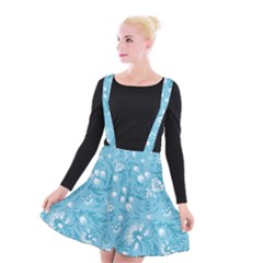 Blue White Flowers Suspender Skater Skirt by Eskimos