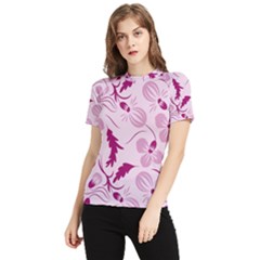 Dark Pink Flowers Women s Short Sleeve Rash Guard by Eskimos