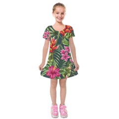 Tropic Flowers Kids  Short Sleeve Velvet Dress by goljakoff