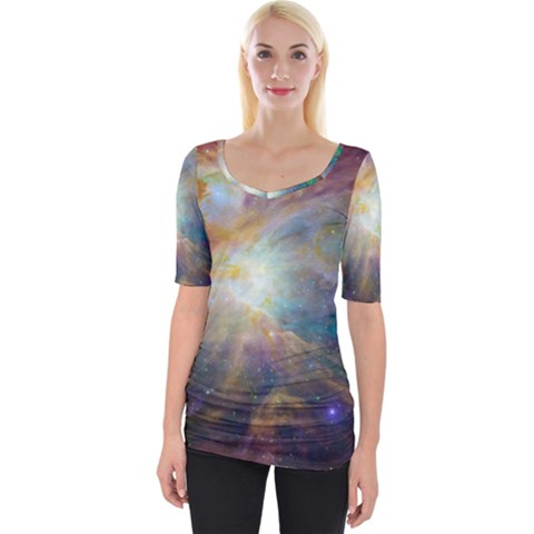 Colorful Galaxy Wide Neckline Tee by ExtraGoodSauce