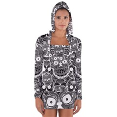 Sugar Skulls Bw Long Sleeve Hooded T-shirt by ExtraGoodSauce