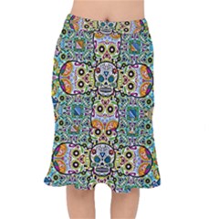 Sugar Skulls Pattern Short Mermaid Skirt by ExtraAwesomeSauce