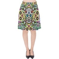 Sugar Skulls Pattern Velvet High Waist Skirt by ExtraGoodSauce