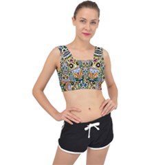 Sugar Skulls Pattern V-back Sports Bra by ExtraAwesomeSauce