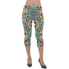 Sugar Skulls Pattern Lightweight Velour Capri Leggings  by ExtraGoodSauce