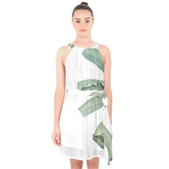 Banana Leaf Halter Collar Waist Tie Chiffon Dress by goljakoff