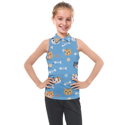 Cute Cat Pattern Kids  Sleeveless Polo Tee by ExtraGoodSauce