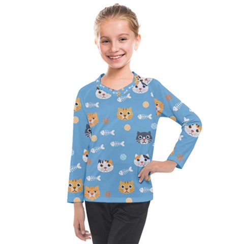 Cute Cat Pattern Kids  Long Mesh Tee by ExtraGoodSauce