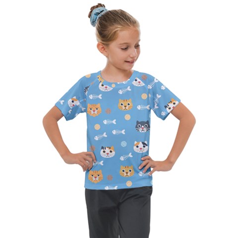 Cute Cat Pattern Kids  Mesh Piece Tee by ExtraGoodSauce