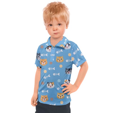 Cute Cat Pattern Kids  Polo Tee by ExtraGoodSauce