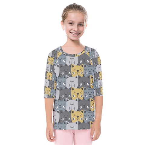 Cute Cat Pattern Kids  Quarter Sleeve Raglan Tee by ExtraGoodSauce