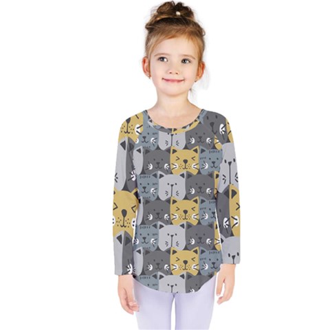 Cute Cat Pattern Kids  Long Sleeve Tee by ExtraGoodSauce