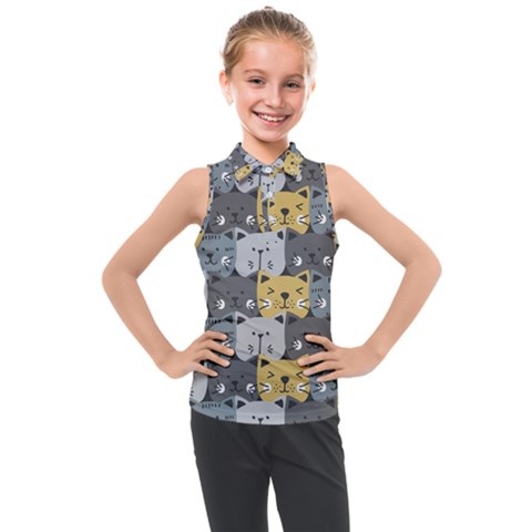 Cute Cat Pattern Kids  Sleeveless Polo Tee by ExtraGoodSauce