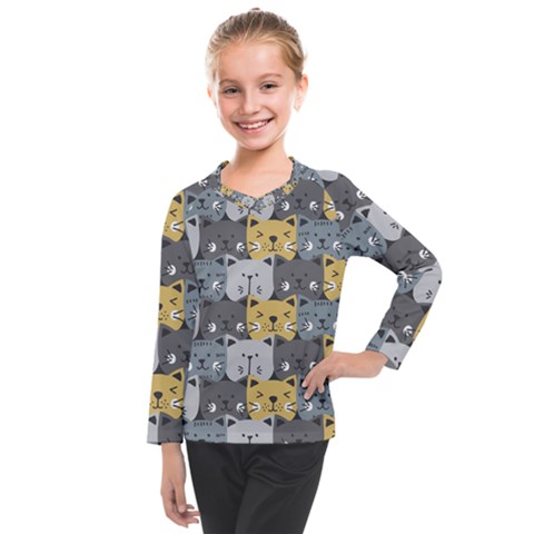 Cute Cat Pattern Kids  Long Mesh Tee by ExtraGoodSauce