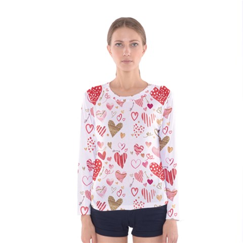 Beautiful Hearts Pattern Women s Long Sleeve Tee by designsbymallika