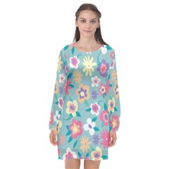 Floral Pattern Long Sleeve Chiffon Shift Dress  by ExtraAwesomeSauce