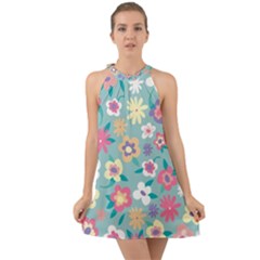 Floral Pattern Halter Tie Back Chiffon Dress by ExtraAwesomeSauce