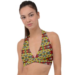 Leaves Pattern Halter Plunge Bikini Top by ExtraAwesomeSauce