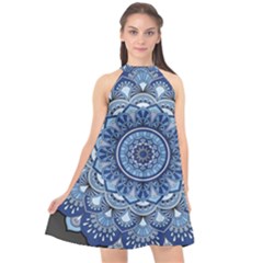 Mandela Flower Halter Neckline Chiffon Dress 