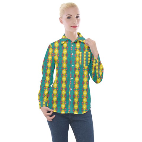 Native American Pattern Women s Long Sleeve Pocket Shirt by ExtraGoodSauce