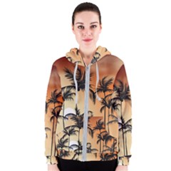 Sunset Palm Trees Beach Summer Women s Zipper Hoodie by ExtraGoodSauce